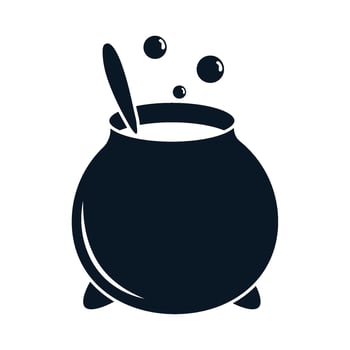 A black and white illustration of a pot with bubbling liquid vector