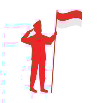 Indonesian soldier holding flag illustration vector