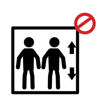 A black and red sign with two people standing in front of a door vector