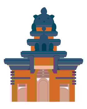 An orange building with a blue roof and a blue door vector
