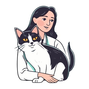 A woman holding a cat in her arms vector