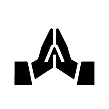 Prayer hands icon, black and white illustration vector