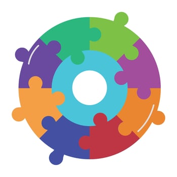 A colorful puzzle piece is shown in the center of a circle vector
