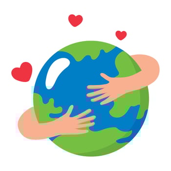 Two hands holding the earth with hearts around it vector