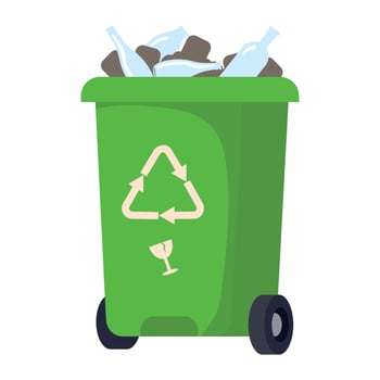 A green trash can with bottles and other items vector