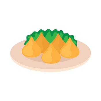 A plate with dumplings and green vegetables on it vector
