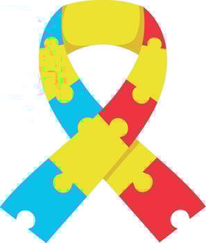 A colorful autism ribbon with puzzle pieces vector