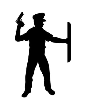 A silhouette of a man holding a gun and a knife vector