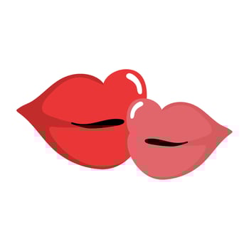 Two red lips kissing on a white background vector