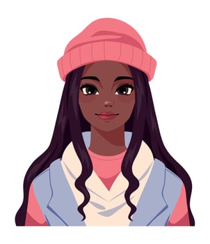 An illustration of a young woman with long hair wearing a pink hat vector