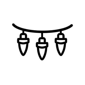 A black and white illustration of three bulbs hanging from a wire vector