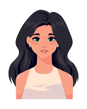 A cartoon woman with long black hair and green eyes vector