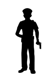 Silhouette of a police officer with a gun vector