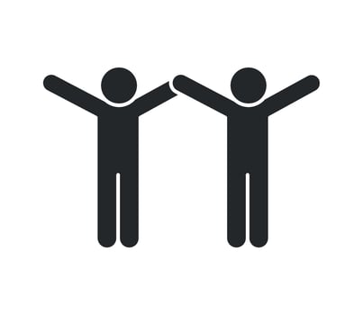 Two people with arms up in the air, one is holding a flag vector