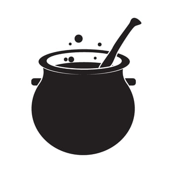 A black and white illustration of a pot with a spoon vector