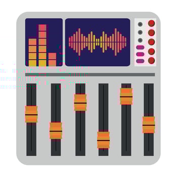 An electronic music mixer with sound waves and a microphone vector