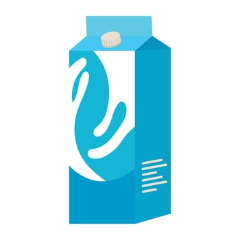 A milk carton with a blue logo on it vector