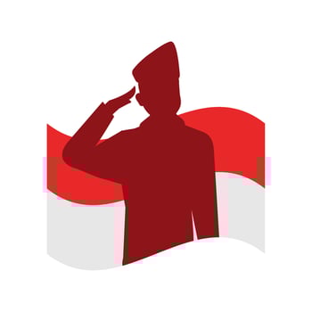 Indonesian flag saluting soldier silhouette illustration vector