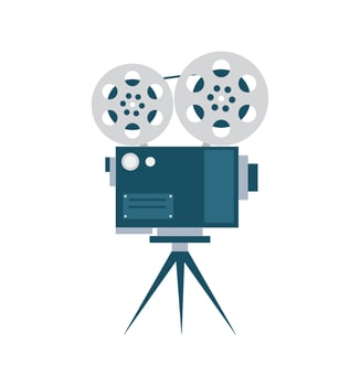 A movie camera on a tripod with two film reels vector