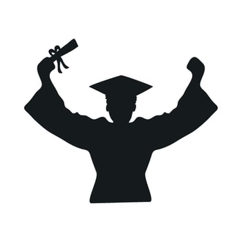 Graduation cap and gown silhouette of a man holding a diploma vector