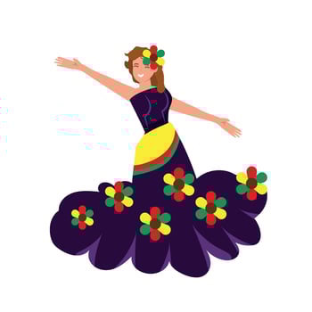 A woman in a colorful dress with flowers in her hair vector