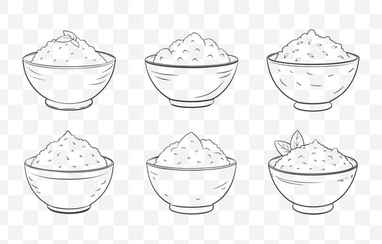 Print Mango Sticky Rice Line Art Set Traditional Thai Dessert Illustrations Collection vector
