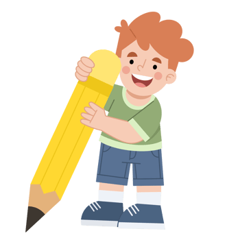 Illustration of a boy carrying a big pencil png