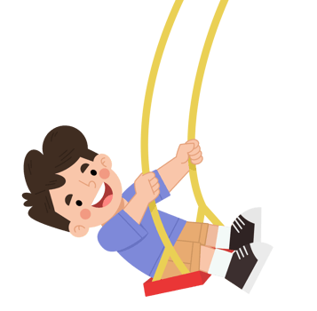 Illustration of a boy playing on a swing png
