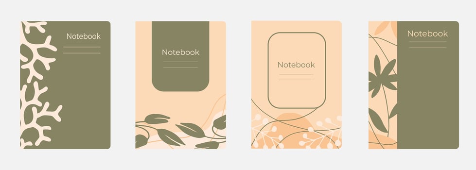 Set of cover designs for notebook, notepad, book, catalog with abctract tropical plants in pastel color. Vertical format A4,A5. vector