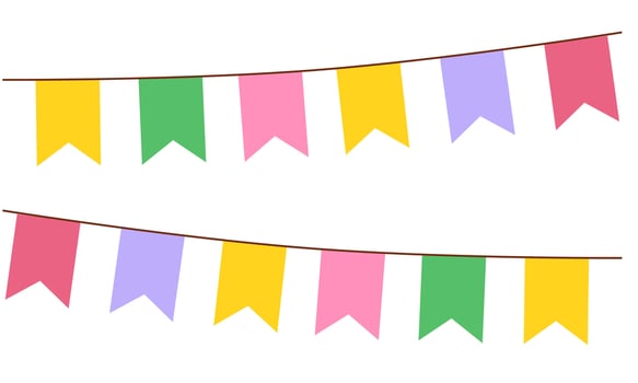 Colorful flag garland hanging decoration isolated on white background. vector