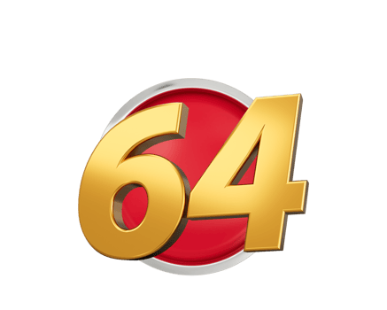 Gold Number 64 Gold Number Sixty Four On Rounded Red Icon, 3d illustration png