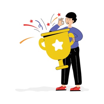 A student holding a trophy, celebrating an academic achievement vector