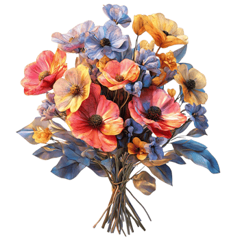 A Bouquet of Flowers with a Transparent Background, Featuring Vibrant Colors and Delicate Details png