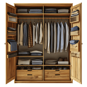 Organized Closet with Clothes, Shoes, and Accessories on Transparent Background png