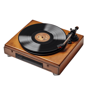 Vintage Turntable with Transparent Background Playing a Vinyl Record with a Wooden Cabinet png