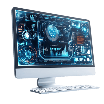 Futuristic Computer Displaying Data with Transparent Background, Modern Technology with User Interface, Futuristic Design with Sci-Fi Interface png