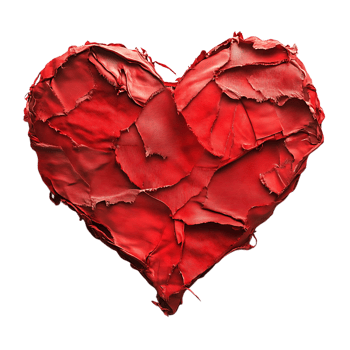 A Patchwork Heart,  Made of Red Fabric with a Transparent Background,  Illustrates the Fragility of Love png