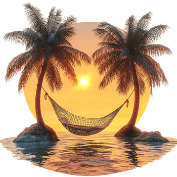 Palm Trees Swaying Gently in a Sunset Hammock Paradise with a Transparent Background png
