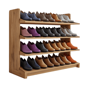 Organized Shoe Collection Displayed on Wooden Shelf with Transparent Background png