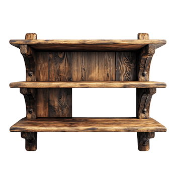 Rustic Wooden Shelf with Transparent Background, Perfect for Displaying Decor and Adding a Touch of Country Charm to Your Home png
