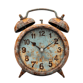 A Rusty Alarm Clock Tells Time with a Transparent Background png