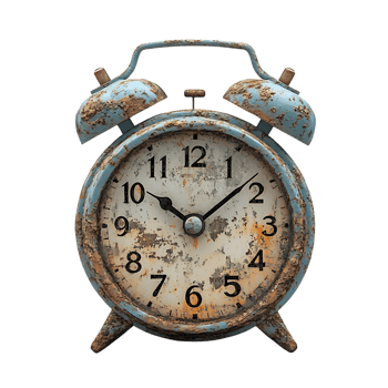 Rusty Vintage Alarm Clock with Transparent Background - Time Flies When You're Having Fun png