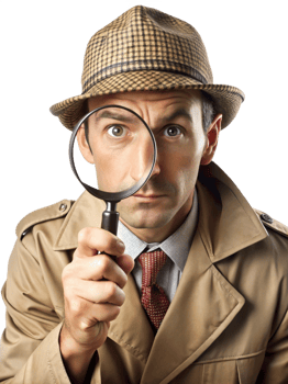 Detective Character in Action with Magnifier png