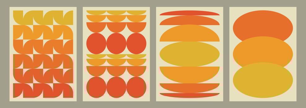 Playful naive abstract yellow background. Posters with geometric shapes in trendy retro brutalist style. Flier with oval and circle Swiss design aesthetic. Brutal contemporary figure. vector