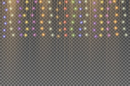 Christmas lights isolated realistic design elements. Glowing lights for Xmas Holiday cards, banners, posters, web design. Garlands decorations. vector