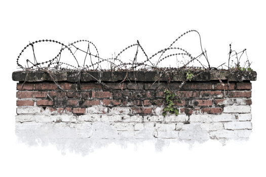 of restriction of freedom and prisonBarbed wire fence on top of stone wall. Concept png