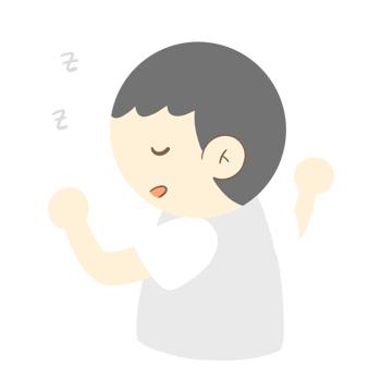 Sleeping boy with raised arms, in a cartoon style. png