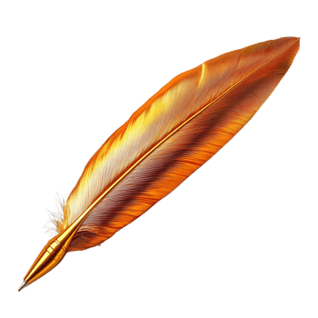 Golden Feather Pen with Transparent Background, A Symbol of Inspiration and Creativity,  A Beautiful and Elegant Writing Instrument for Any Occasion png