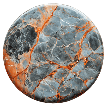 Circular Marble Texture with Transparent Background, Grey and Orange Veins png