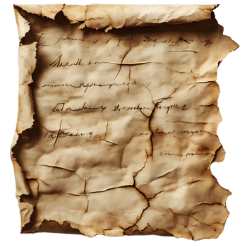 Ancient Manuscript with Faded Ink and Torn Edges on a Transparent Background png